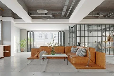 Apartment loft interior . 3d Stock Illustration