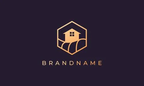 Apartment logo with a hexagon base shape with ocean wave and window Stock Illustration