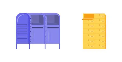 Apartment mailboxes flat color vector object set Stock Illustration