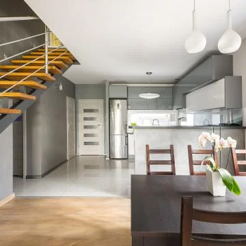 Apartment with open kitchen Stock Photos