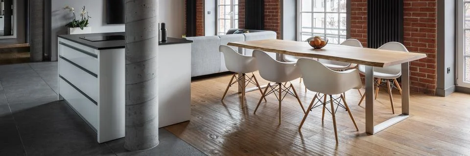 Apartment with open kitchen Stock Photos
