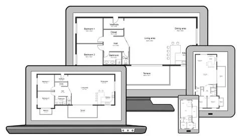 Apartment plan concept on different devices Stock Illustration