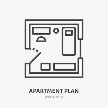 Apartment plan flat line icon. Vector thin sign of room layout, condo rent logo Ilustración de archivo