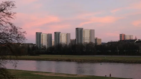 Apartment tower at the river Elbe Stock Footage 89030175