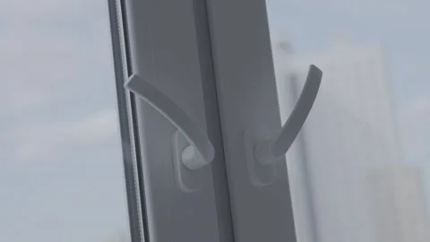 Apartment windows with handles raised up for ventilation Stock Footage 250472249