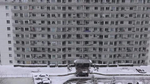 Apartment Winter Scene Snow Falling Plow Driving during Snowfall Video stock 145875554