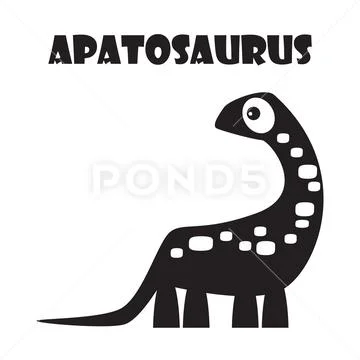 Apatosaurus . Cute dinosaurs cartoon characters . Silhouette black ...