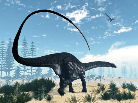 Apatosaurus dinosaur in the desert - 3D render Stock Illustration