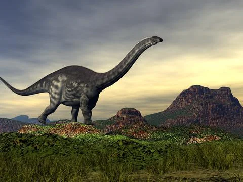 Apatosaurus dinosaur in the desert - 3D render Stock Illustration