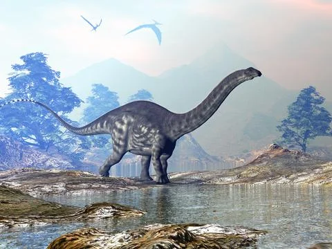 Apatosaurus dinosaur walking - 3D render Stock Illustration