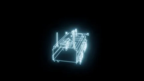 Apc hologram wireframe technical drawing turntable 3D animation seamless loop 스톡 동영상 342242091