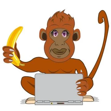 Ape with banana in hand for computer Illustrazione stock