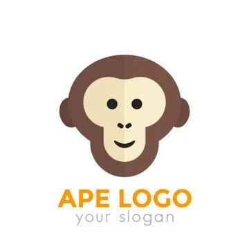 Ape, monkey logo element, chimp icon on white Stock-Illustration