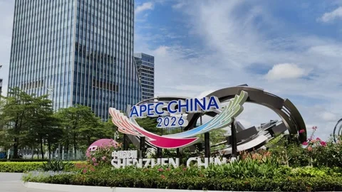 APEC China 2026 Logo - Street Installation and Promotion Stock-Footage 344128825