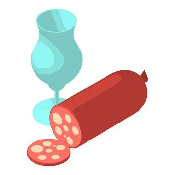 Aperitif icon isometric vector. Stick of chopped sausage and wine glass icon Stock Illustration