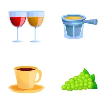 Aperitif icons set cartoon vector. Appetizer and beverage Stock Illustration