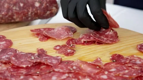 Aperitif with salami Stock Footage 167701149