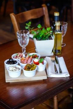 Aperitif from a variety of snacks Stock Photos