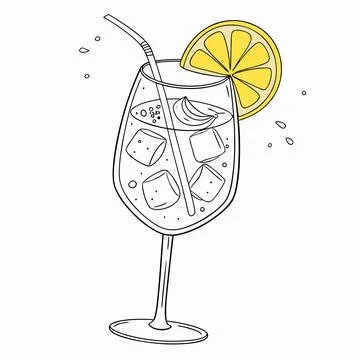 Aperol spritz cocktail isolated on featuring ice cubes a straw and a lemon s Stock Illustration