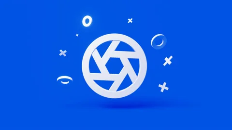 Aperture 3d icon on a simple blue background 4k seamless animation loop Stock Footage 202119783