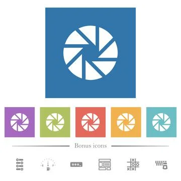 Aperture flat white icons in square backgrounds Stockillustratie