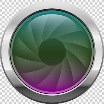 Aperture lens with metallic ring, featuring color gradients within the open.. Stock Illustration