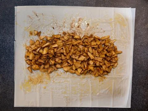 Apfelstrudel making of. Preparing and baking a traditional Austrian Apple Pie Stock Photos