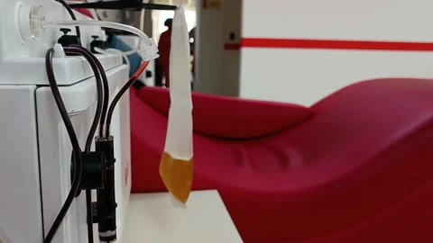 Apheresis machine to extract plasma and platelet from whole blood. Donation bloo Stock Footage 216908511