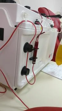 Apheresis machine to extract plasma and platelet from whole blood. Donation b Stock Photos