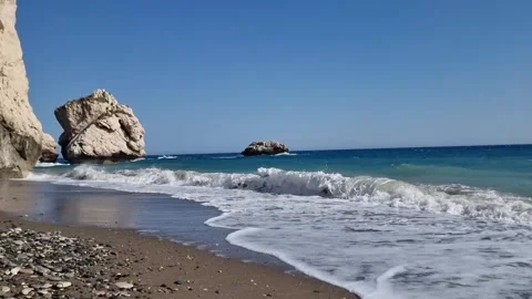 Aphrodites Beach Waves in Cyprus Video stock 330860711