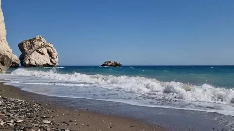 Aphrodites Beach Waves in Cyprus Stock Footage 330860769