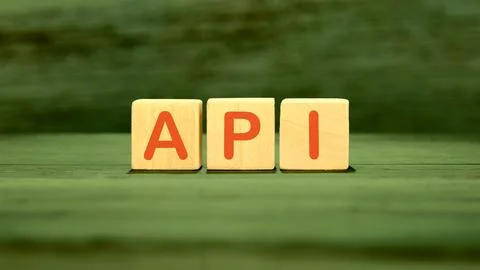 API abbreviation, modern technology concept. API It is written on wooden cube Foto stock