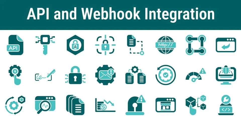 API and Webhook Integration Workflow System Connection Icons Stock Illustration