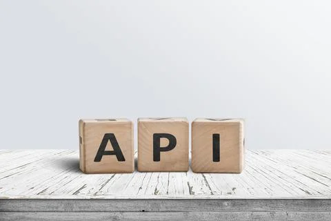 API app programming sign made of wooden blocks Foto stock