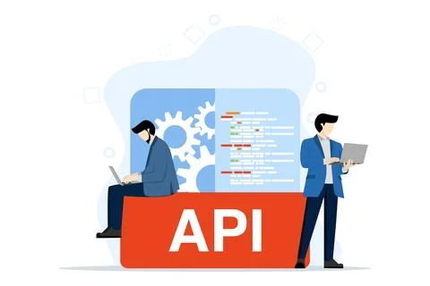 API Application programming interface concept of online gear engine coding 스톡 일러스트