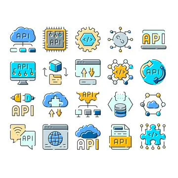 Api application programming interface development software icons collection Stock Illustration