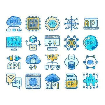 Api application programming interface development technology icons Stock Illustration