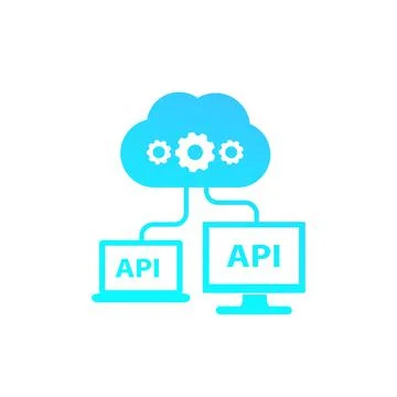 API, application programming interface icon with computers and cloud Stock Illustration