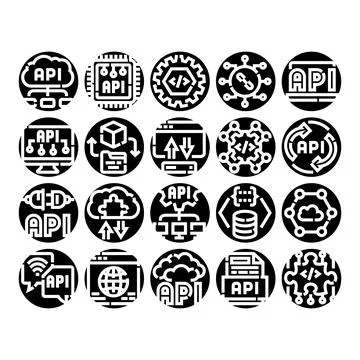 Api application programming interface icon set glyph Stock Illustration