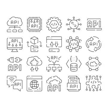 Api application programming interface software development icon set Ilustración de archivo