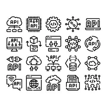 Api application programming interface technology icon set Stock Illustration