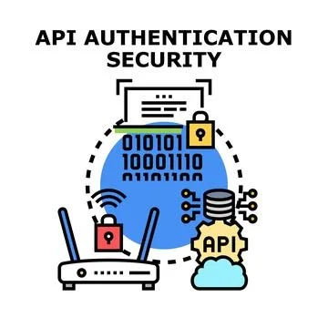 Api authentication securing data protecting network connection イラスト素材