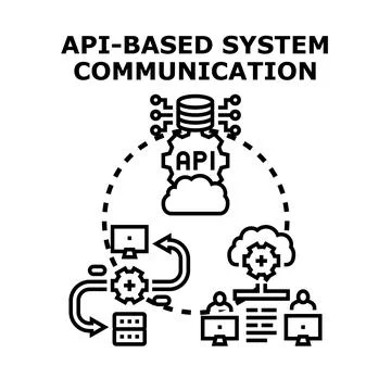 Api based system communication process development 스톡 일러스트