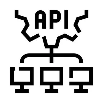 Api connecting multiple computers for data exchange Illustrazione stock