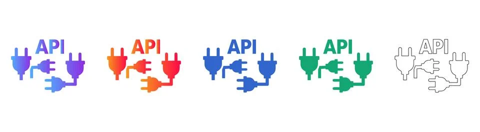 API Connection Icons Set with Plug Graphics Stock-Illustration