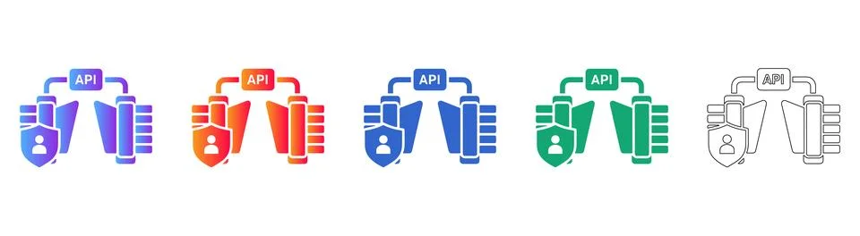 API Data Connection Icon Set for Tech Infrastructure Stock Illustration