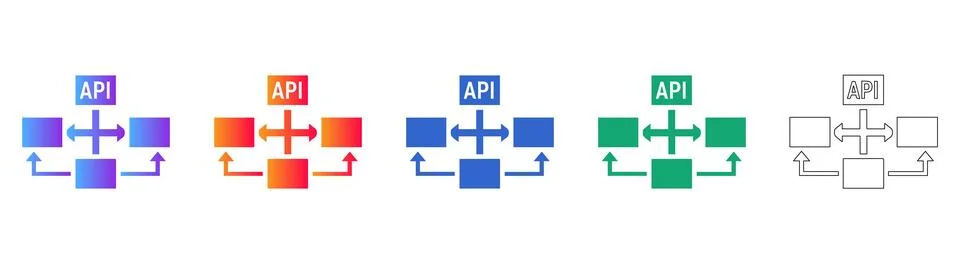 API Data Exchange Diagram Icons Set Stock Illustration