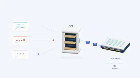 API data pipeline animation, apps send records through an API gateway Stock Footage 346632709