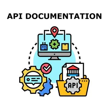Api documentation process and data exchange development Stock Illustration