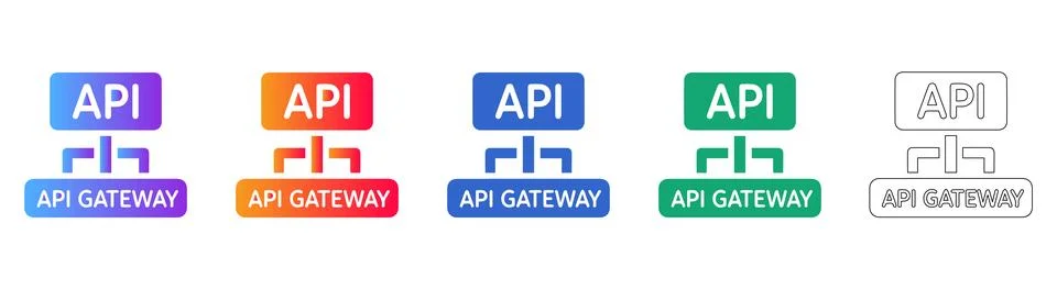 API Gateway Connection Flow Icons Stock Illustration